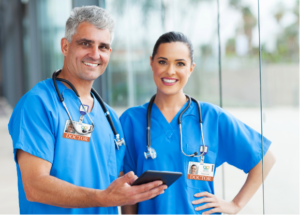 Nurse using two-factor badging